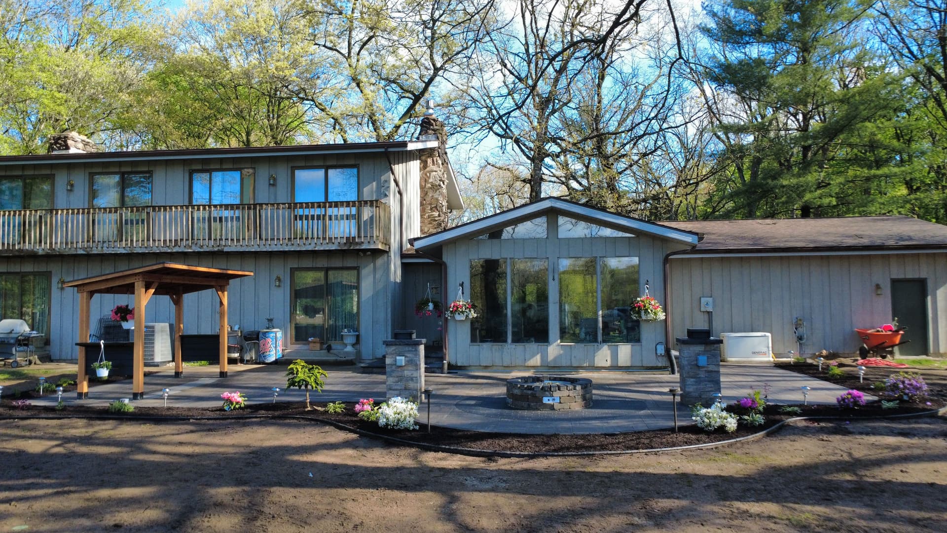 Paver Patio with Fire Pit, Lighting, and Full Landscape Install image
