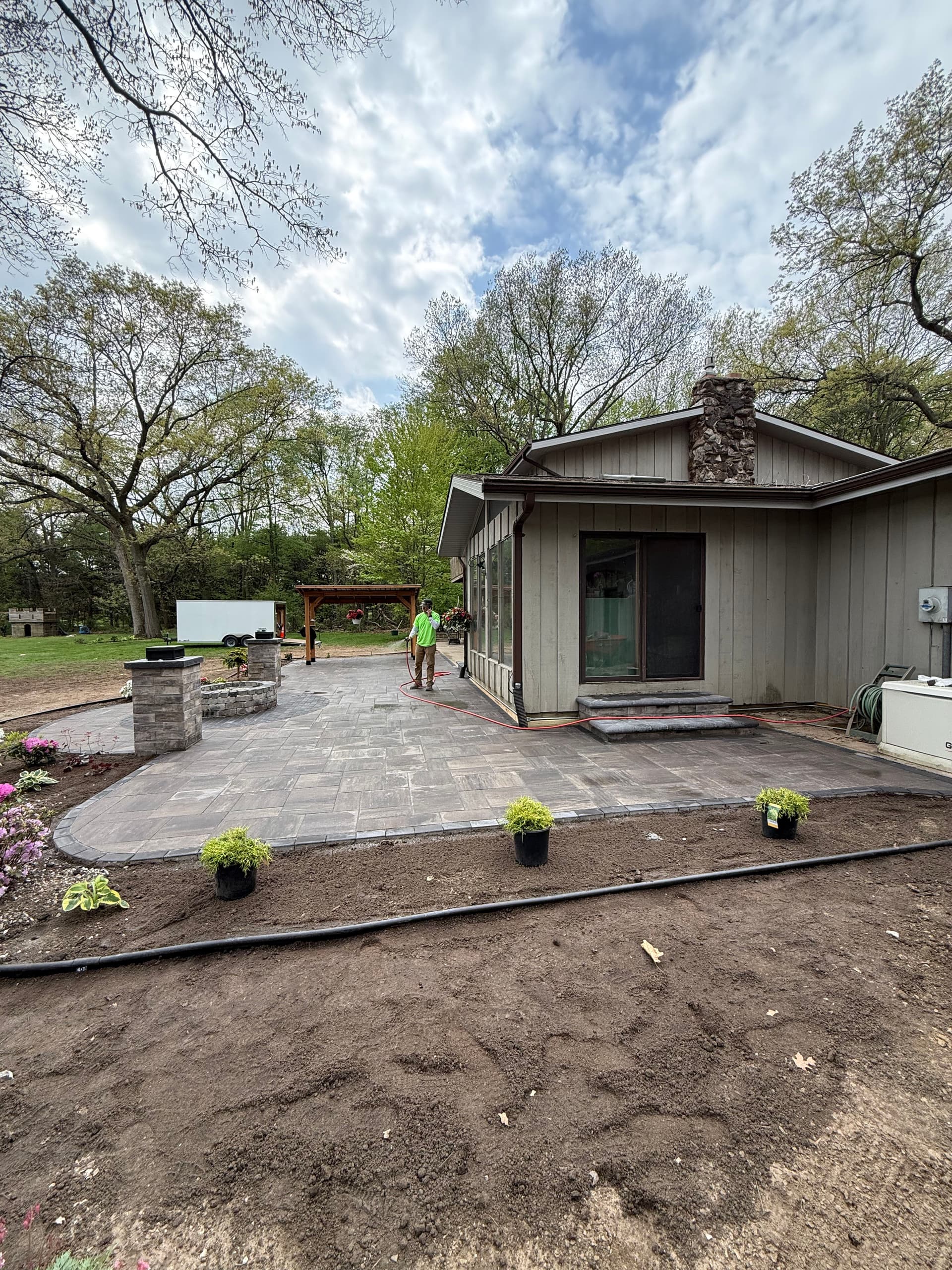 Gallery photos for Paver Patio with Fire Pit, Lighting, and Full Landscape Install: Image #1